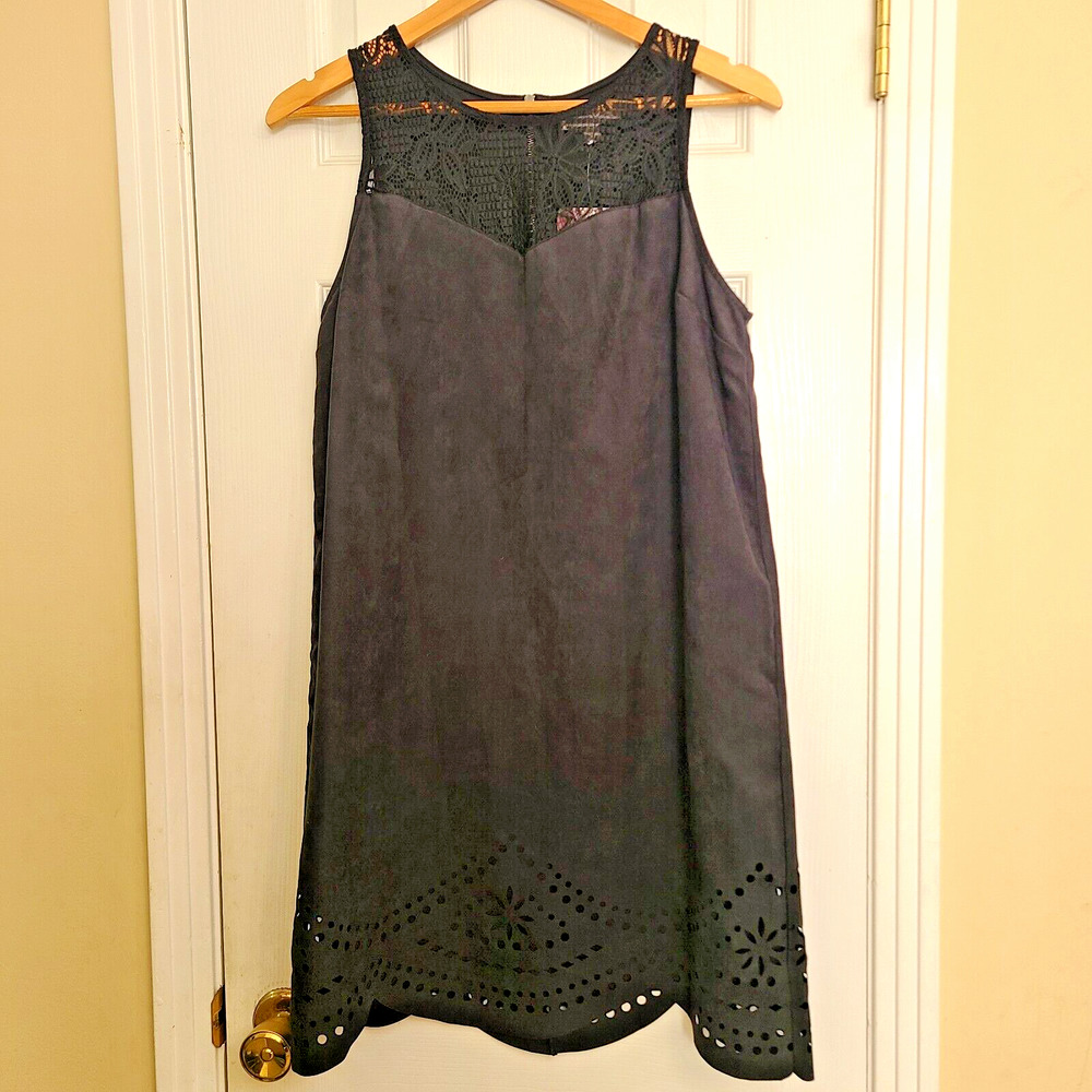 NWT Love Fire Sleeveless Black Dress Faux Suede Lined Lace Perforated Hem Size L